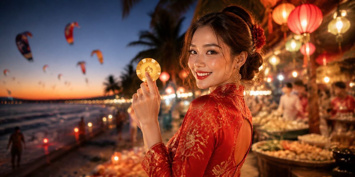 Người dùng Mũi Né kiểm tra tài khoản ga123 vào buổi tối tại chợ đêm